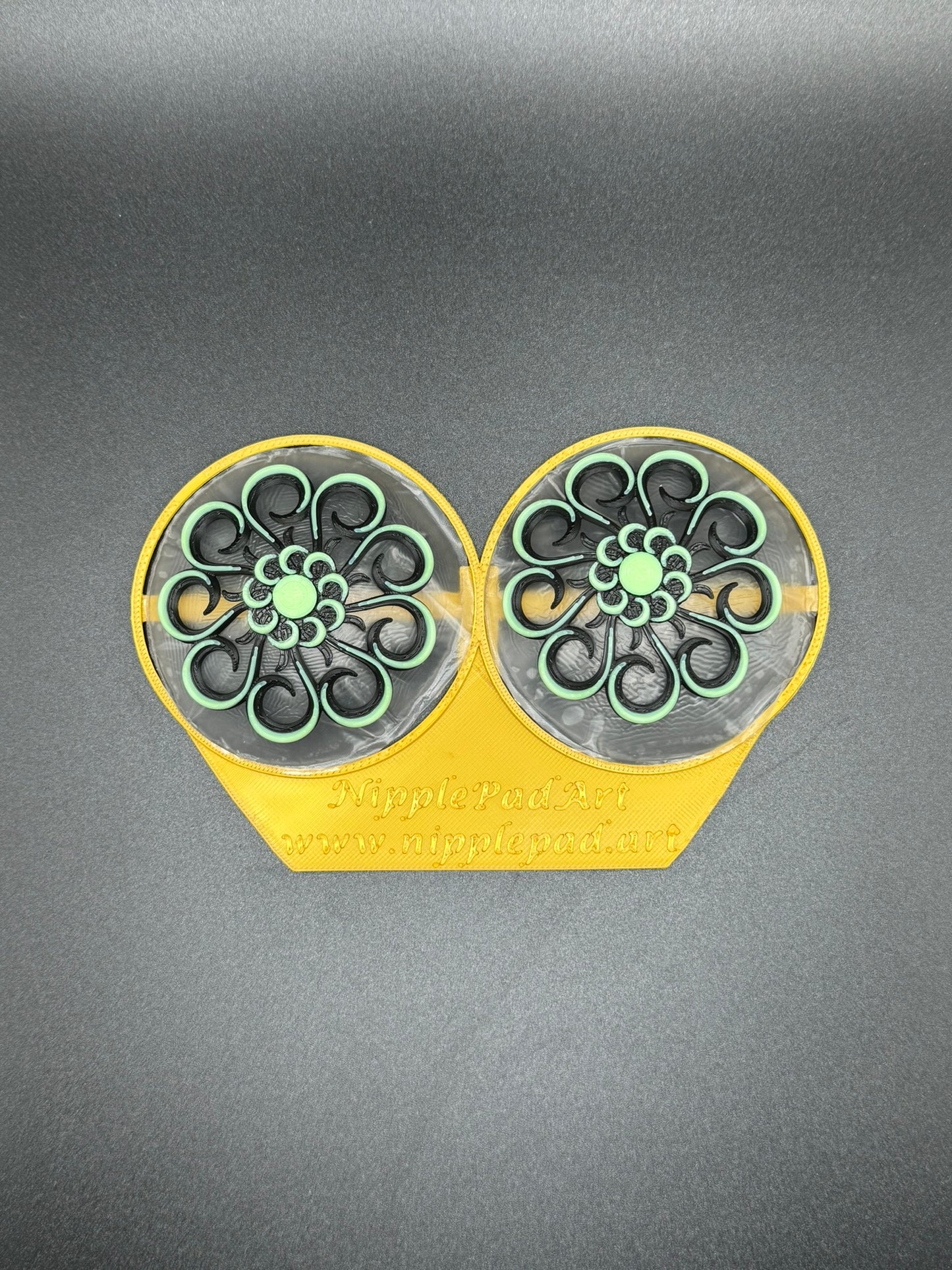 Wiederverwendbare Nippelpads mit Blumenmuster - UV-aktiv - Neongrün